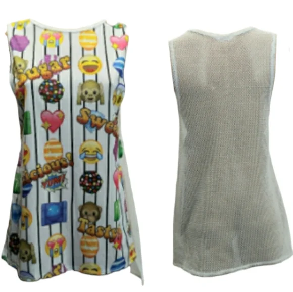 Candy Crush Emoji Sleeveless Tunic with Mesh Back - K-Pop Style - (fits S - M) - Picture 2 of 8